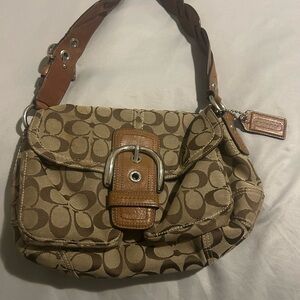 Coach Tan and Brown Signature Shoulder Bag